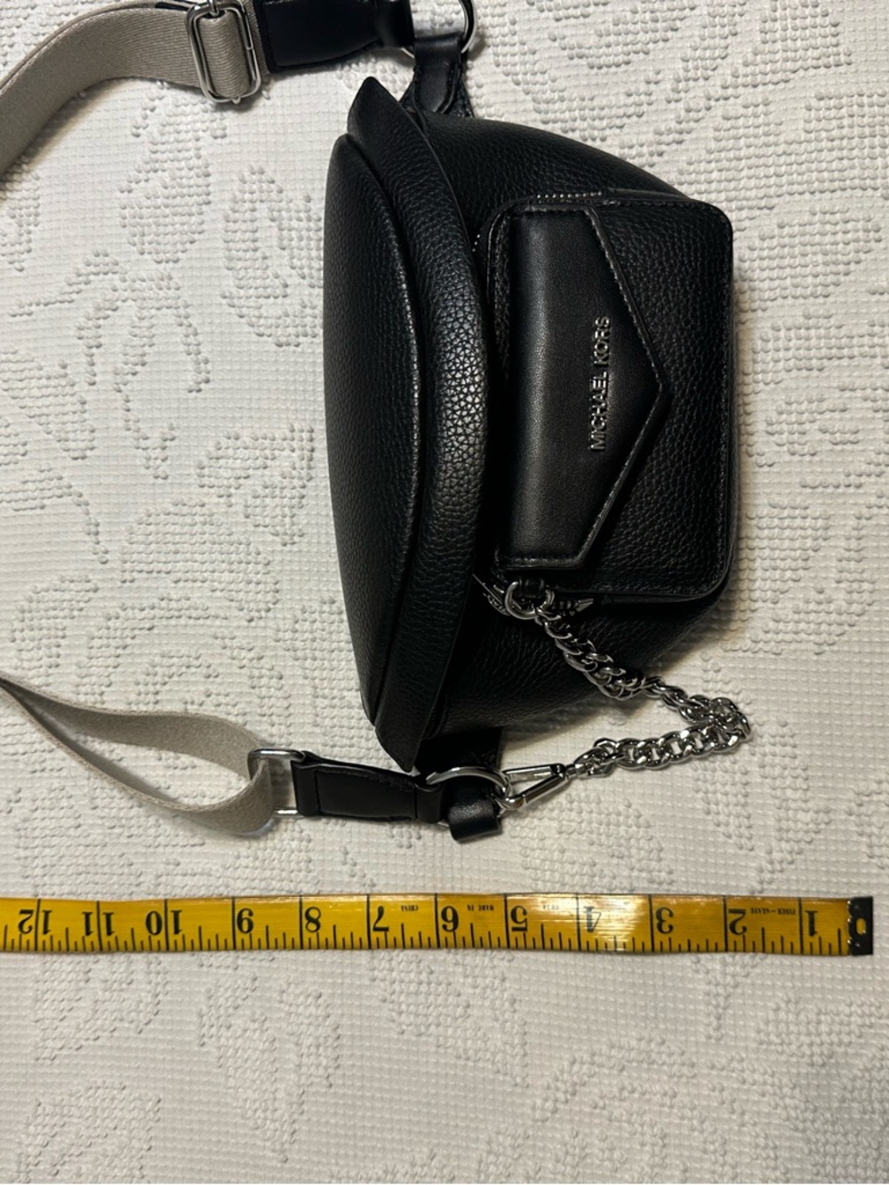 Michael Kors Black Pebbled Leather Crossbody Belt Bag with Beige Strap - Picture 7 of 7